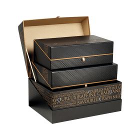 Box Cardboard rectangular "Savoureux" black / copper 33x21x12cm, SV300M