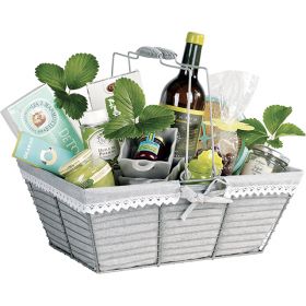 Правоъгълна метална кошница, с ленен плат и 2 дръжки 30x20x13cm, F041P