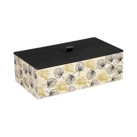 Box Rectangular Wood, in gold / black color, leaf decor, 32.5x18x10.5 cm, B120P