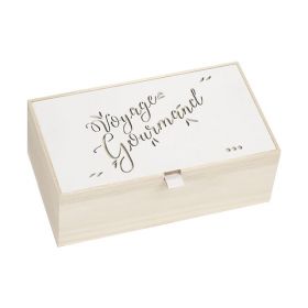 Box Rectangular Wood, natural / white, laser cut, decor "Voyage Gourmand", 27x15x10 cm, B151W