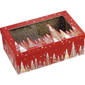 Box  Rectangular Cardboard, Red / white / hot gilding/ gold / window / Happy Holidays decor 33x21x12cm, BF380M