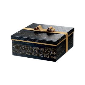 Box Square Cardboard, decor Savoureux, black / copper, UV Printing, ribbon, flat copper 16x16x7,5cm, SV306XS