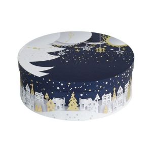 Box cardboard round blue / white / gold "Bonnes Fêtes", 10x27.5 cm, BF371P