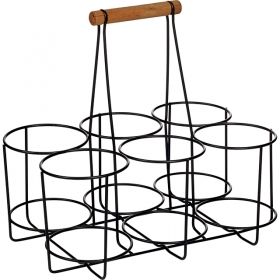 Черна метална поставка за 6 бутилки с дървена дръжка, 33x23x14/32, F124-6B
