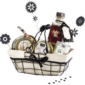 Черна метална кошница с дръжки, бежова подплата и черна панделка 22x14x8 cm, F231RS