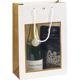 Bag paper white/copper/UV Printing PET window rope handles closing eyelet, 20x10x29 cm, SB201S