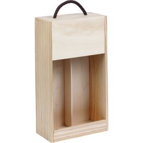 Box Pinewood Wine 2 bottles "Bourgogne" half sliding lid cord handle, 32.3x18.4x9 cm, GVBG-2BFN