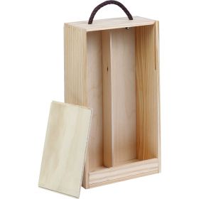 Box Pinewood Wine 2 bottles "Bourgogne" half sliding lid cord handle, 32.3x18.4x9 cm, GVBG-2BFN