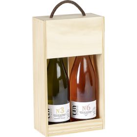 Box Pinewood Wine 2 bottles "Bourgogne" half sliding lid cord handle, 32.3x18.4x9 cm, GVBG-2BFN