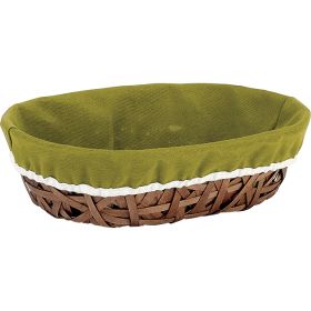 Плетен кафяв панер, овал, зелено-бяла подплата, 36x28x10 см, J479M