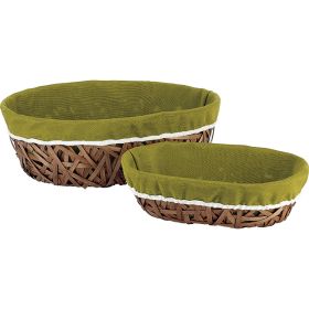 Плетен кафяв панер, овал, зелено-бяла подплата, 36x28x10 см, J479M