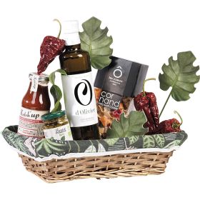 Дървен правоъгълен плетен поднос, с плат в зелено/флорален десен, 33x23x 9 см, J494M