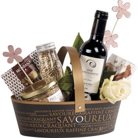 Овална картонена кошница, черен/златен  "Savoureux" печат, с прибиращи се дръжки, 25x19x8 см, SV302