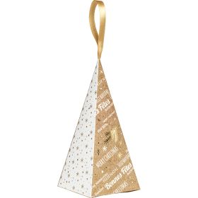 Cone paper "Bonnes Fêtes" kraft/white/gold satin ribbon, 17.5x8x8 cm, SB209XS