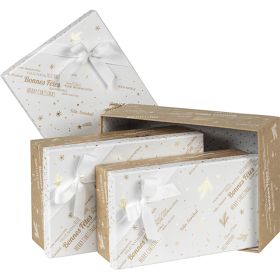 Box cardboard rectangular kraft/white/gold hot foil stamping "Bonnes Fêtes", 33x21x12 cm, BF420M