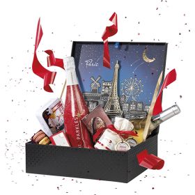 Box cardboard rectangular black/UV printing/Paris POP-UP/gold hot foil stamping, 34.4x30.9x10 cm, CN130