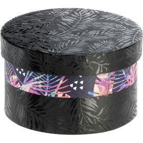 Box cardboard round black/UV printing/tropical, 6xD10 cm, PC213K