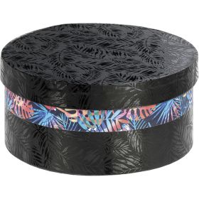 Box cardboard round black/UV printing/tropical, 7.5xD16 cm, PC214XSK