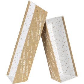 Tray cardboard rectangular kraft/white/gold hot foil stamping "Bonnes Fêtes", 24x10x6 cm, BF426LXS