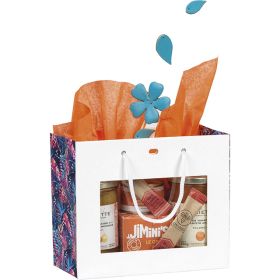 Bag paper white/UV printing/tropical PET window white cord handles eyelet, 20x10x17 cm, SB450XS