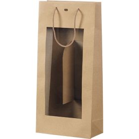 Bag Paper kraft 2 bottles PET window, 18x9x39 cm, SB006-2B