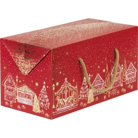 Cardboard rectangular box, red with Christmas motif "Bonnes Fêtes", 31.5x16x16 cm, CP200PR