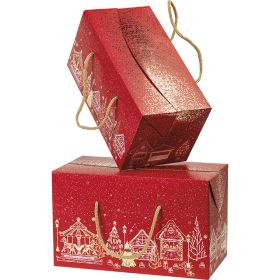 Cardboard rectangular box, red with Christmas motif "Bonnes Fêtes", 31.5x16x16 cm, CP200PR