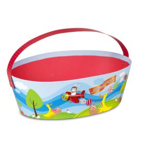 Oval basket with children's print, with retractable handle; Dimensions in cm: 25 x 19 x 8; EN001M