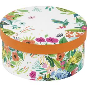 Cardboard box round orange/flowers; Dimensions in cm: 7.5 x D16; FL106XS