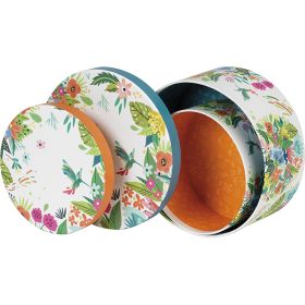 Cardboard box round orange/flowers; Dimensions in cm: 7.5 x D16; FL106XS