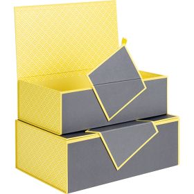Rectangular cardboard gift box with magnetic lid / gray and yellow; Dimensions in cm: 31.5 x 18 x 10; GY100P