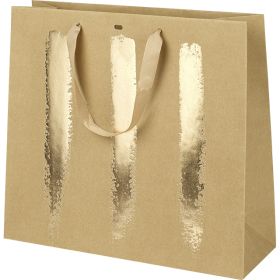Gift paper bag of craft/gold; satin handles; 35x13x33cm, SB023G