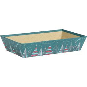 Rectangular cardboard tray, "Bonnes Fêtes" hot stamping blue/red/gold with Christmas motif, 33X20X7cm, BF464M