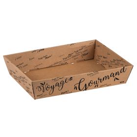Rectangular cardboard tray, Voyage Gourmand 37x28x7.3 cm, kraft/black CV508G-VK
