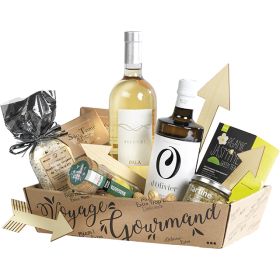 Rectangular cardboard tray, Voyage Gourmand 37x28x7.3 cm, kraft/black CV508G-VK