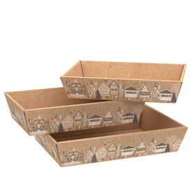 Rectangular cardboard tray, Bonnes Fetes 37x28x7.3 cm, kraft/grey/black CV516G-CH