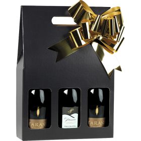 Gift box for 3 bottles of wine, black/kraft, 27.5x9x40 cm, GV022-3BK