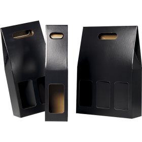 Gift box for 3 bottles of wine, black/kraft, 27.5x9x40 cm, GV022-3BK