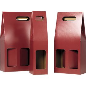 Gift box for 3 bottles of wine, burgundy/kraft, 27.5x9x40 cm, GV025- 3BR