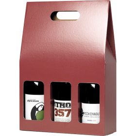 Gift box for 3 bottles of wine, burgundy/kraft, 27.5x9x40 cm, GV025- 3BR