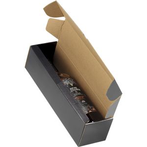 Box wine cardboard kraft/black 1 bottle;  9 x 9 x 34 cm, GV008-1BK