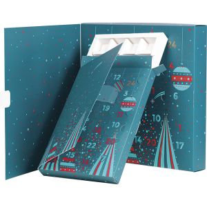 Advent calendar Box cardboard rectangular  blue/red/gold 24 precut windows