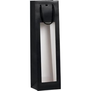 Paper bag black/PVC window for 1 bottle, 11x9x39 cm, SB510-1B