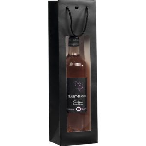 Paper bag black/PVC window for 1 bottle, 11x9x39 cm, SB510-1B