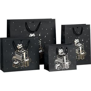Bonnes Fêtes Christmas Paper Bag Christmas Gifts Black/Copper, Warm Printing, Black Handles, 20x10x29cm, SB571S