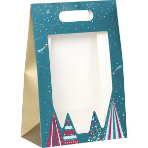 "Bonnes Fêtes" paper bag, hot stamping, with PVC "window", self-adhesive tape, 20x10x29 cm, SB491S