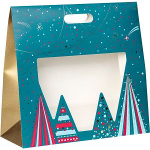 "Bonnes Fêtes" paper bag, hot stamping, with PVC "window", self-adhesive tape, 35 x 13 x 33 cm, SB493G