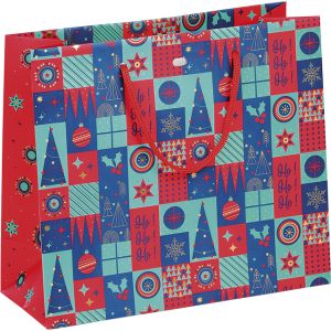 Paper bag "CHRISTMAS MOSAIC", green/red/gold, 20x10x29 cm, SB691S