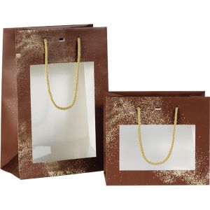 "GOLDEN POWDER" paper bag, brown/gold, PET "window", 20x10x29 cm, SB703S