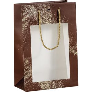 "GOLDEN POWDER" paper bag, brown/gold, PET "window", 20x10x29 cm, SB703S